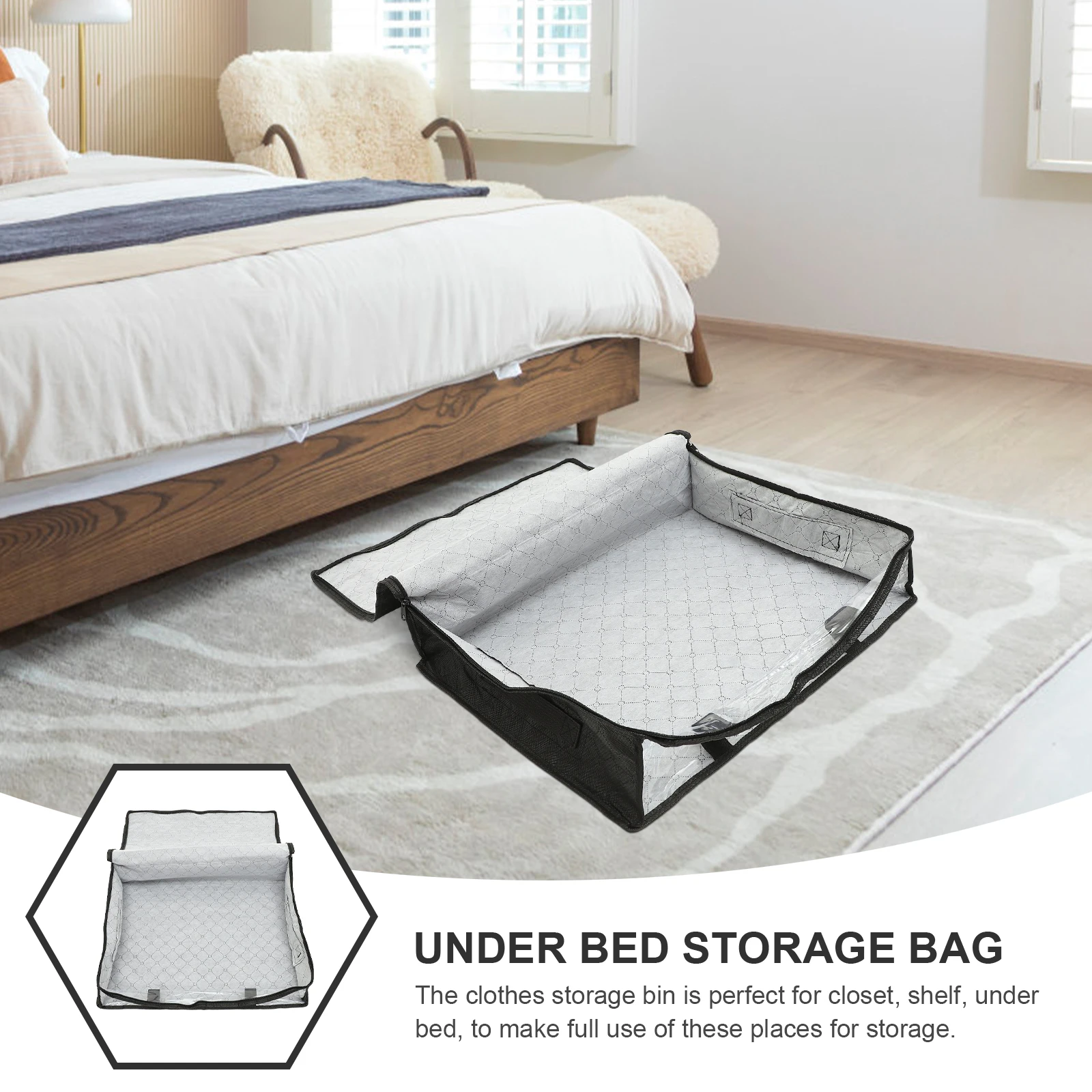 

Large Capacity Under Bed Storage Bag Non woven Foldable Clothes Bin Quilts Dust proof Zippered Transparent Window Home