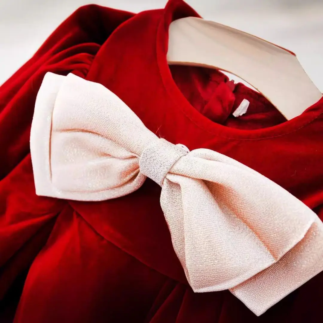 

Kids Autumn Winter Birthday Party Dresses Children Clothes New Year Vestido2025 Baby Girls Velvet Big Bow Winter Dress Fashion