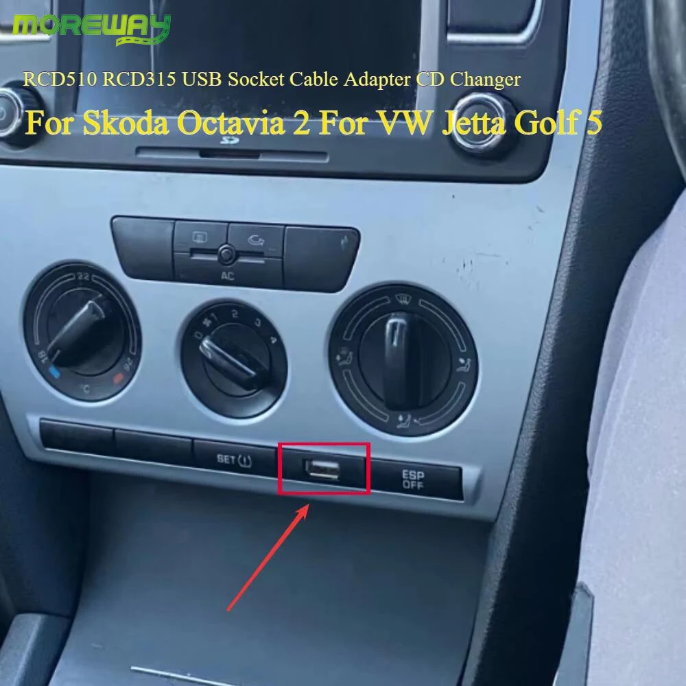 RCD510 RCD315 USB Socket Cable Adapter CD Changer For Skoda Octavia 2 For VW Jetta Golf 5 Radio Interface Charging Interior