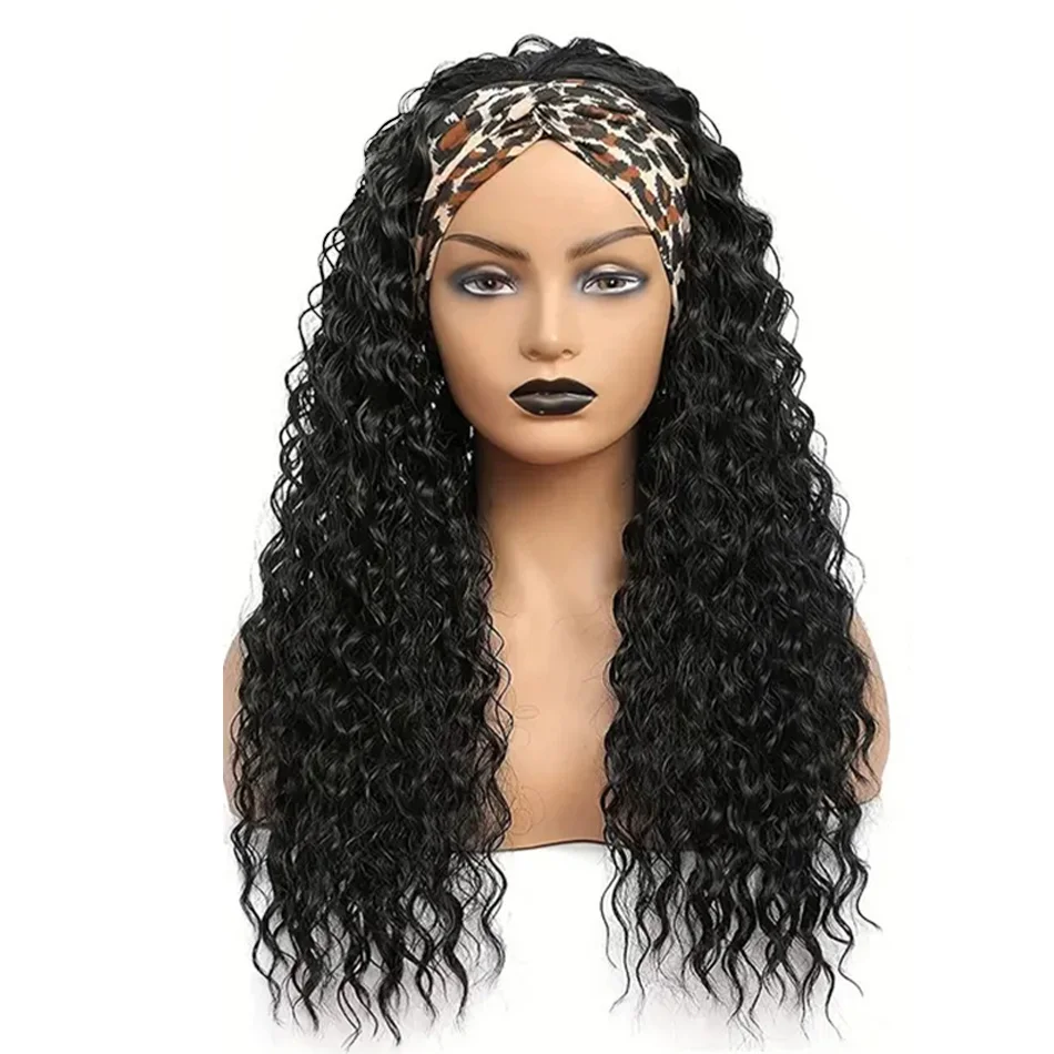 Headband Wig Human Hair Water Wave For Women Pure Brazilian Hair 180% Density Natural Black Color 18-32 Inch Machine Made Remy