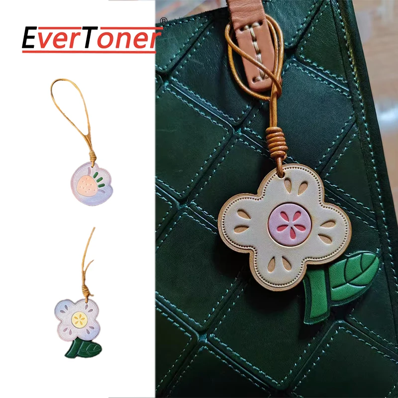 EverToner Handmade Top-Layer Cowhide Mini Flower Keychain Pendant Retro Cute Charm Handbag Accessory Fashion Gift Leather