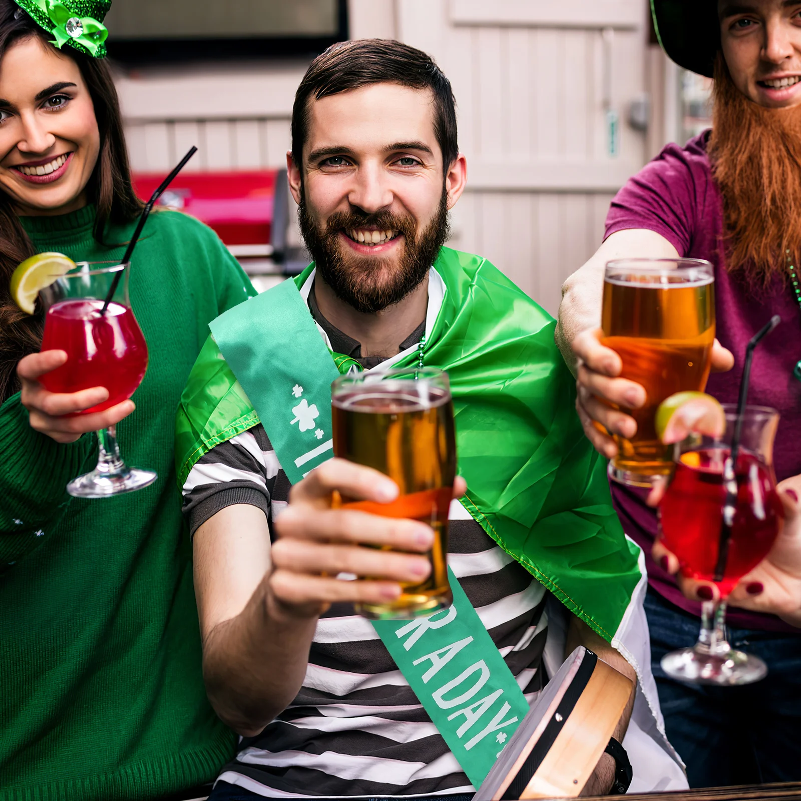 6 قطع من إكسسوارات احتفالية خفيفة الوزن من كلوفر سانت باتريك وشاح من الساتان الأخضر للحفلات #5