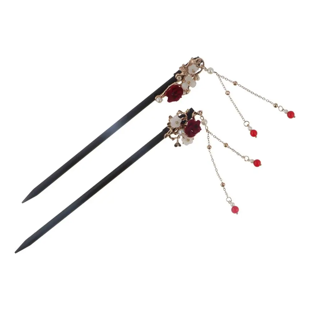 Design Tool Cheongsam Flower Wood Red Rose Ancient Style Hairpin Chinese Style Headwear Hanfu Hair Sticks Wooden Hairpin