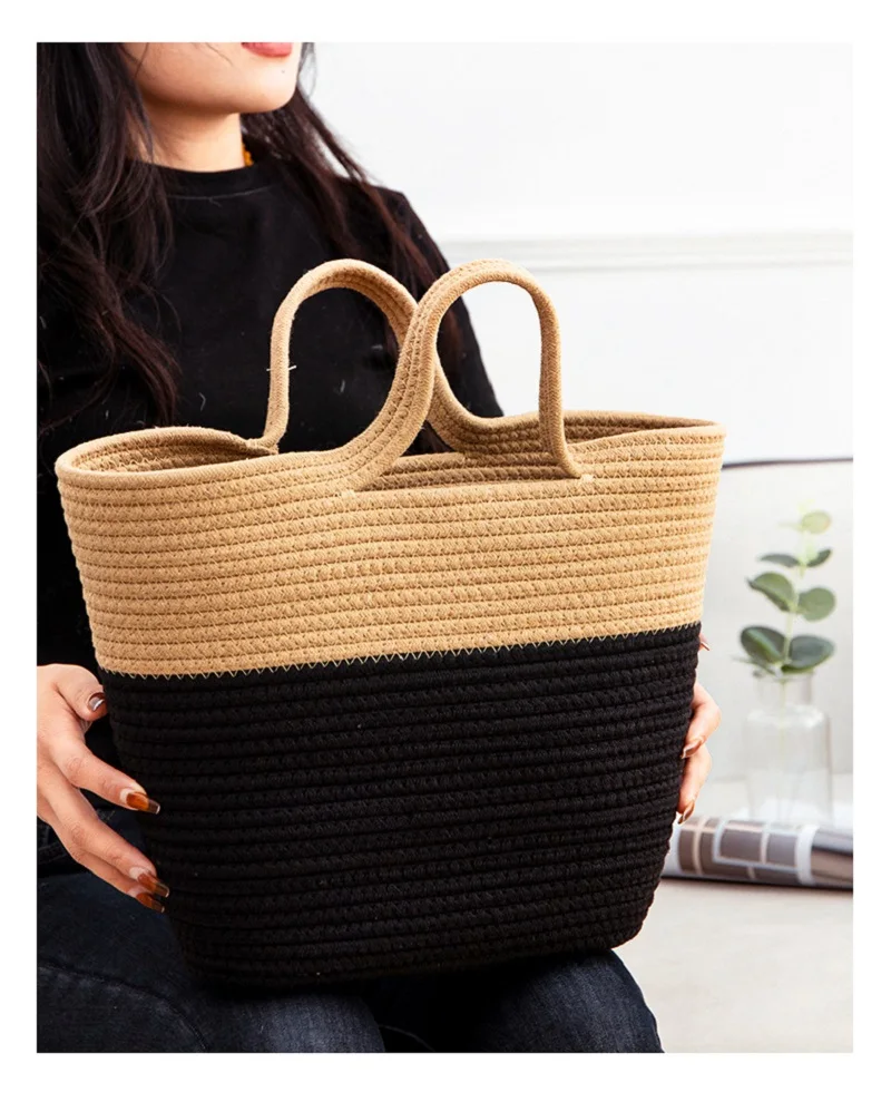 ISKYBOB Weave Tote Bags Large Shopping Bags Female Bohemian Shoulder Bags for Women 2023 Summer Beach Straw Handbags Casual Lady