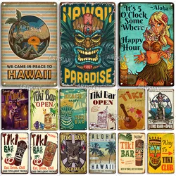 Retro Tiki Bar Metal Tin Sign Decorative Plate Vintage Hawaii Metal Signs Home Garage Cafe Metal Plaque Old Beach Metal Poster