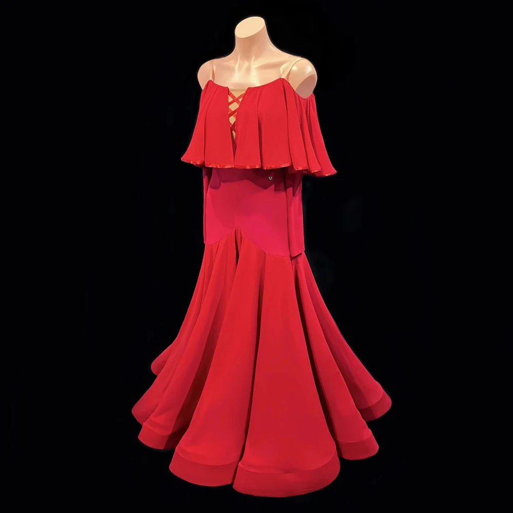 Custom High-end Red Ballroom Dance Competition Dress 2023 New Elegant Women Party Modern Tango Costumes Standrad Waltz Clothes