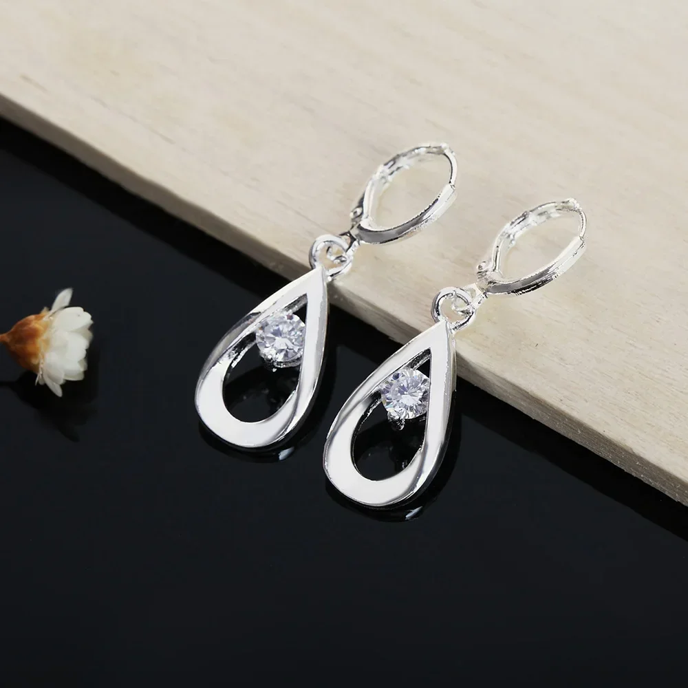 New Fine 925 Sterling Silver Water Drop Zircon Diamond Earrings For Women Wedding Party Popular Brands Jewelry Christmas Gifts
