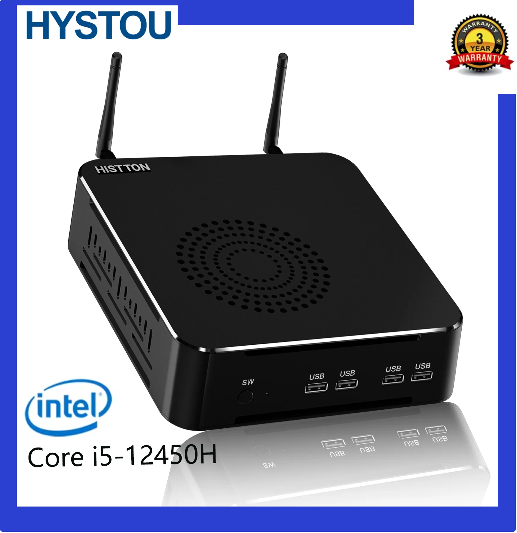 محطة عمل Hystou M7 i5 Mini: الجيل الثاني عشر i5-12450H 8 النواة، 64 جيجابايت DDR4، تخزين مزدوج، مخرج 4K لإنشاء المكاتب والمواد