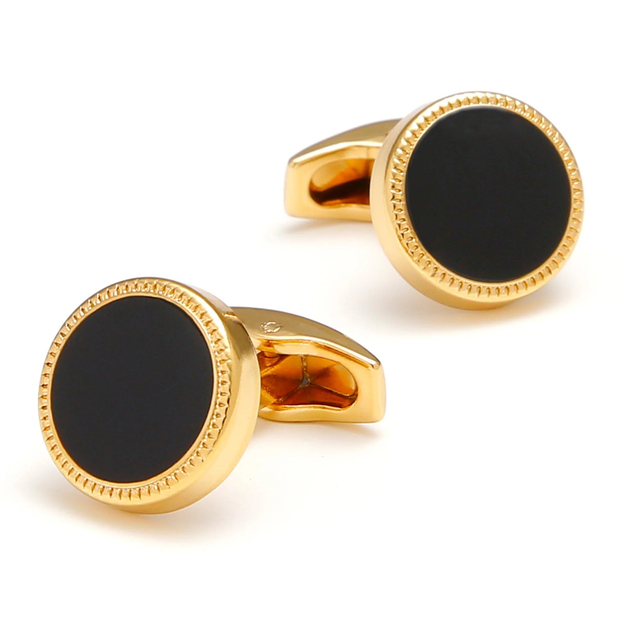 TOMYE Cufflinks for Men, Classic Black and Gold Silver Plated Round Shirt Cuff Links, Formal Casual Gift Jewelry for Dad Husband