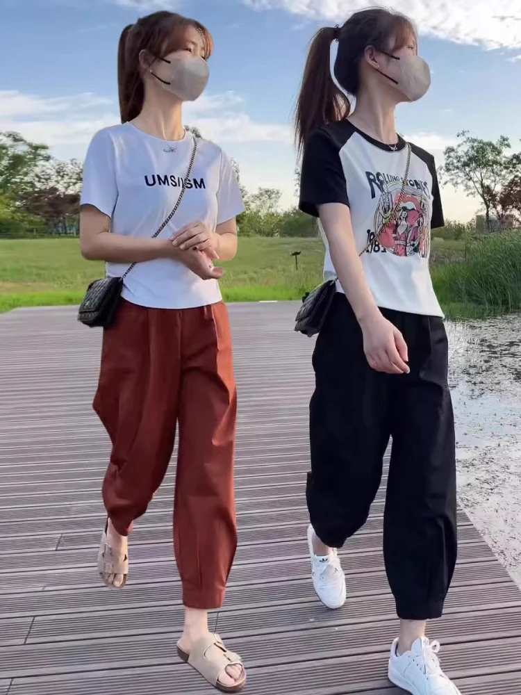 Slimming Harem Pants Women's Summer New Style Thin Casual Trousers Fashionable Banana Pants Nine Points Pants Small Size