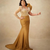 2024 Golden Elegant Ruffle Mermaid Ball Dress Taft Lace African Formal Party Dress Plus Wedding Guest Dress Customization