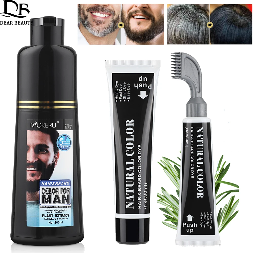 Natural Long Lasting Permanent Beard Dye Shampoo For Men Fast Coloring Cover White Grey Beard Hair Man Black Beard Dye Cream