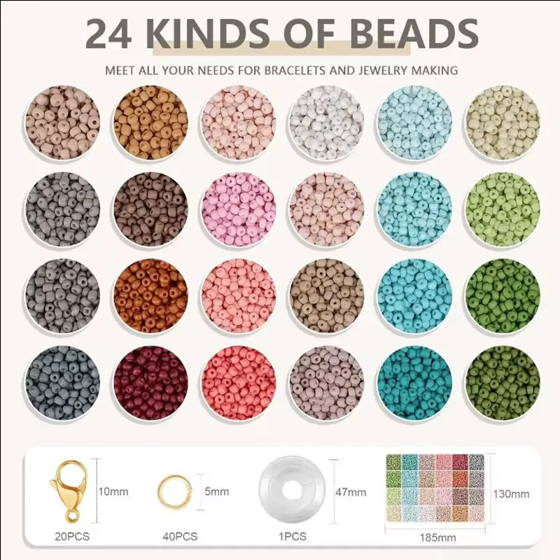 320g/Set 2 3 4 MM Glass Seedbead 24 Colors Spacer Loose Rice Beads Handwork Hobby Beginner DIY Bracelet Jewelry Making Tool Kit