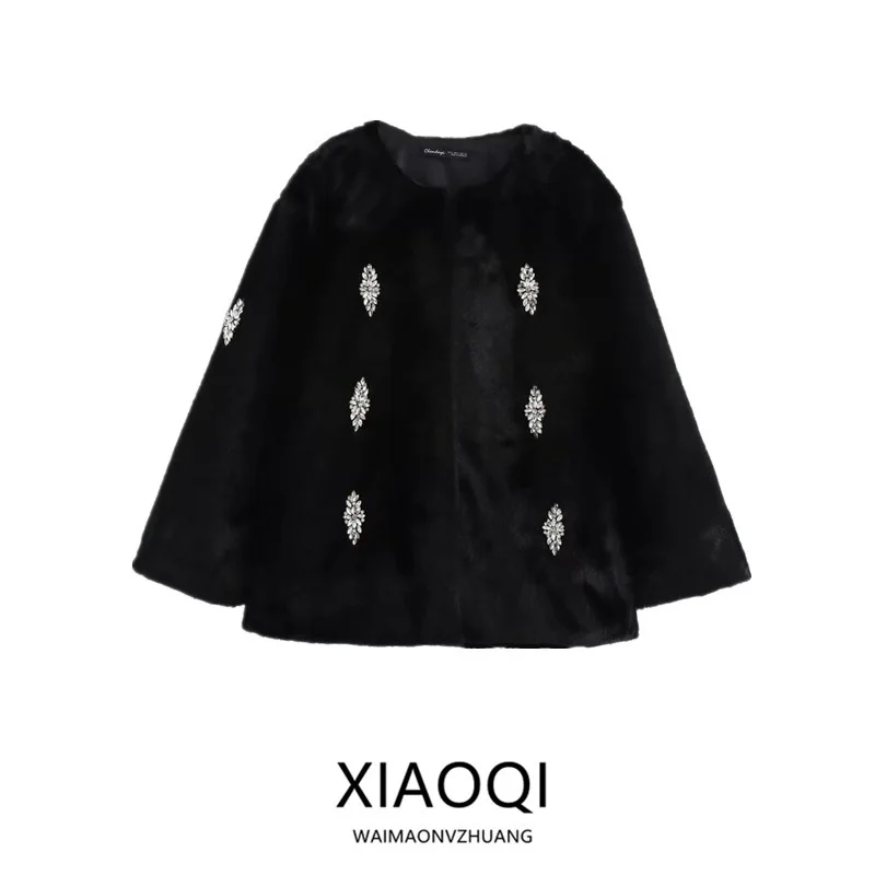 

Autumn Winter New Women's Long Sve Faux Fur Coat Jewelry Decorated Outerwear Loose Fit Sle Versatile Faion 2024