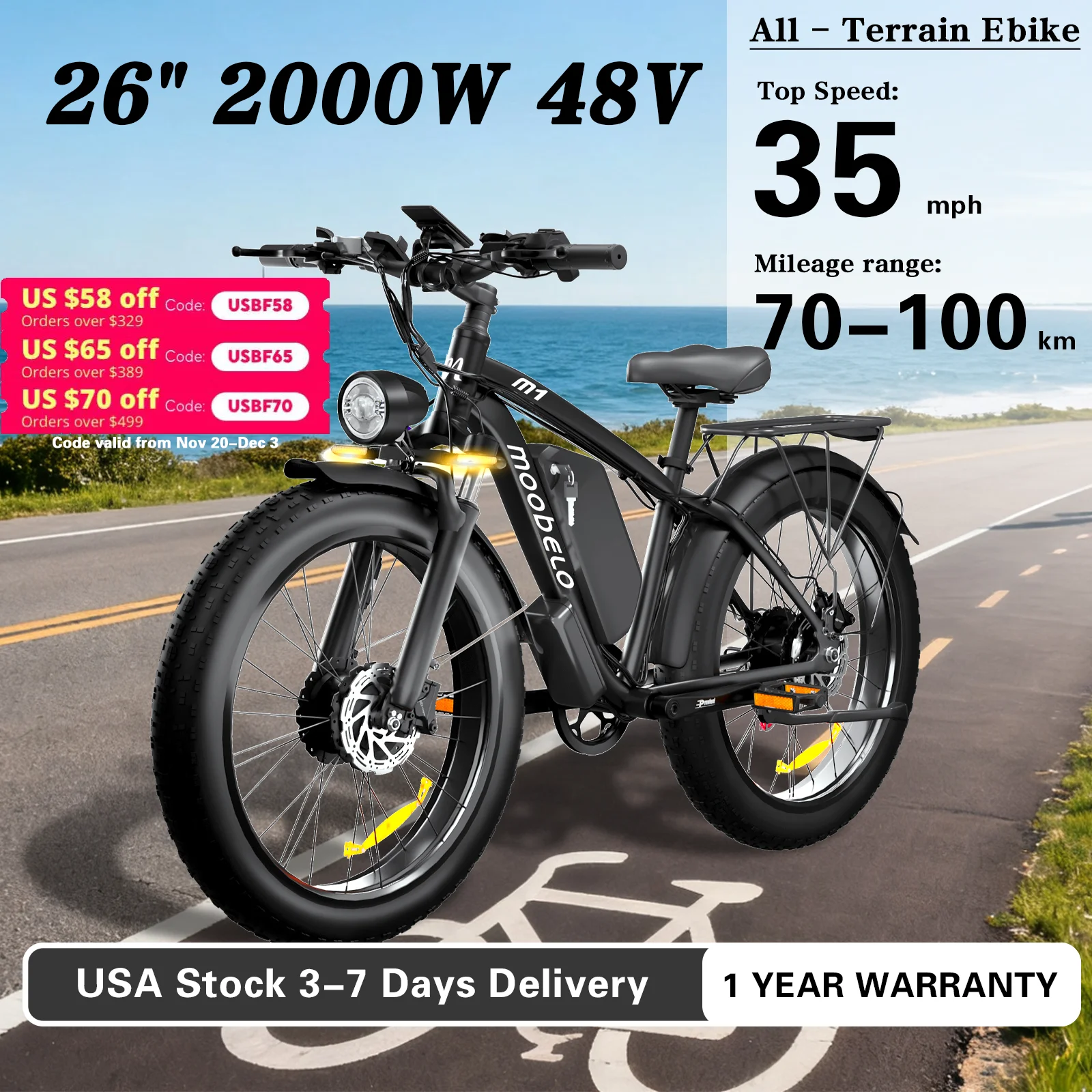

48V 2000W Dual Brushless Geared Motor Electric Bike for Adults High Power E Bike with Long Range Battery for Outdoor Adventure