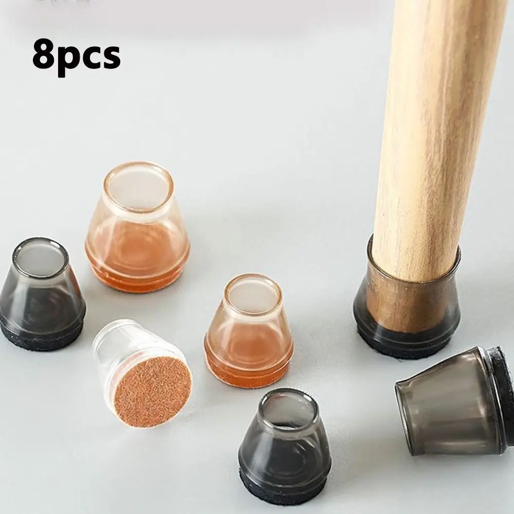 8pcs TPR Silicone Chair Feet Cover Rubber Non-Slip Chair Feet Pads Round with Felt Floor Protectors Feet Cap Bottom