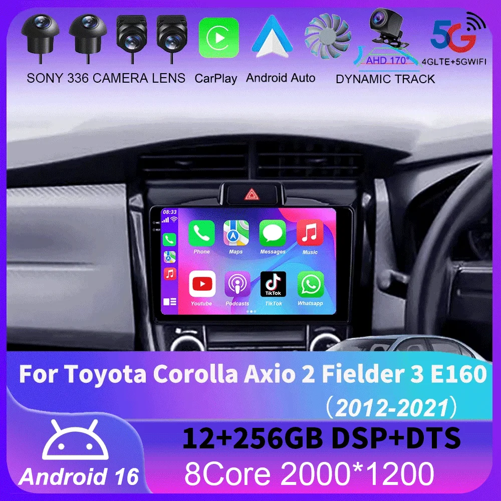 

For Toyota Corolla Axio 2 Fielder 3 E160 2012 - 2021 4G+WIFI GPS Car Radio Navigation Multimedia Video Player Stereo Android 16