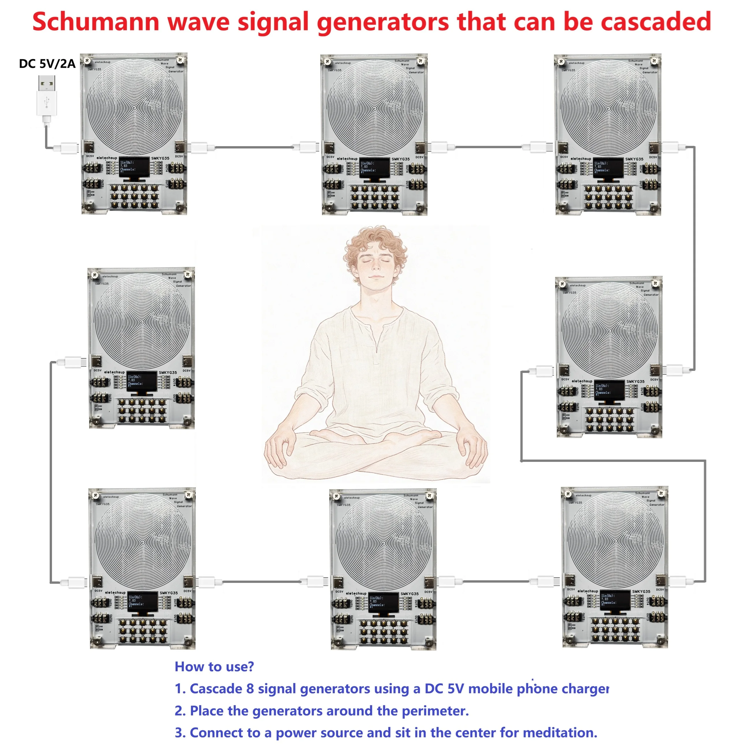10-Kanal-Voreinstellfrequenz 0,01-100 kHz, einstellbarer Schumann-Resonanz-Reiner Sinuswellen-Signalgenerator, Meditations- und Schlafhilfegeräte – Detail 5