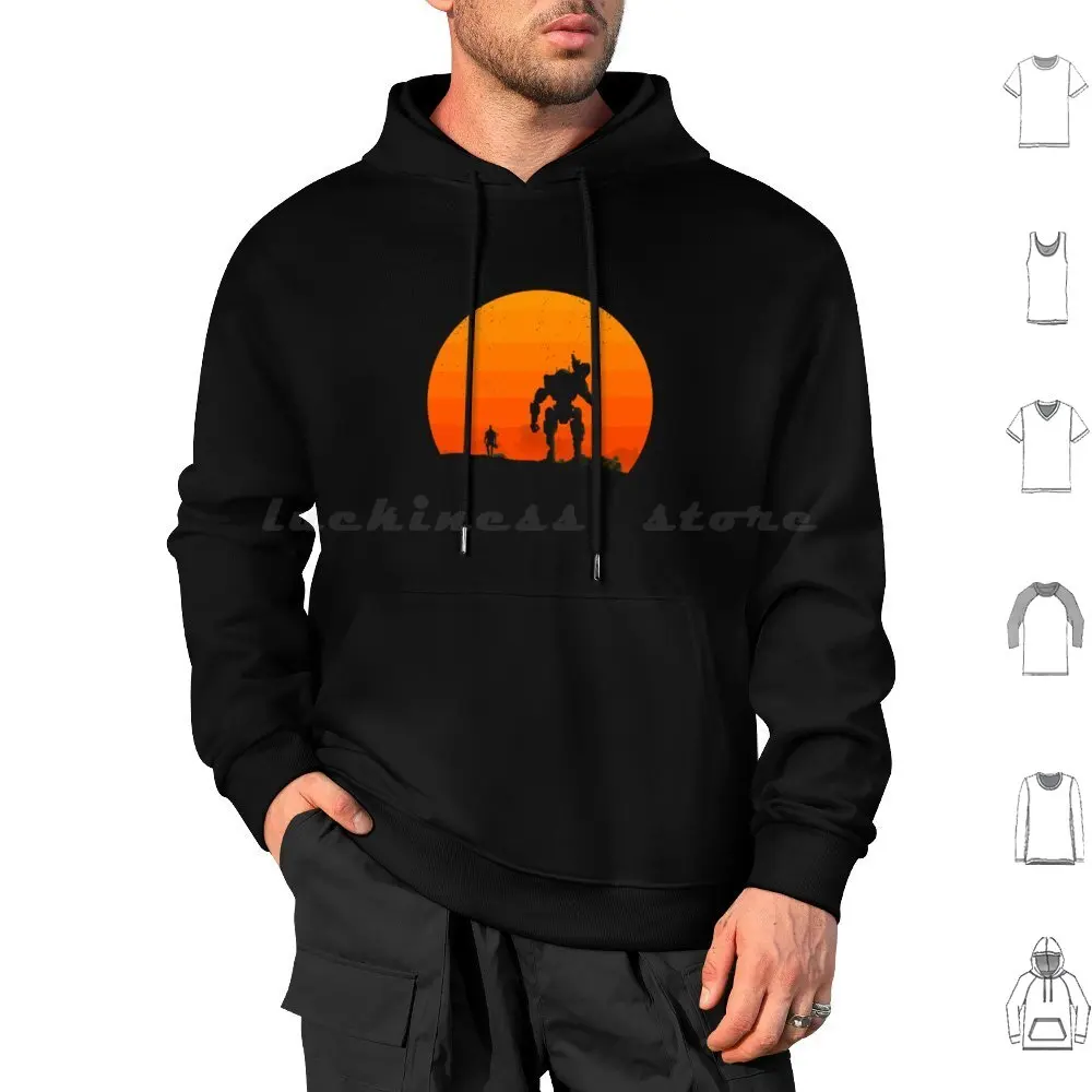 Pilot And Titan Hoodies Long Sleeve Pilot Titan Soldier Robot Machine Minimalist Sun Sunset Desert Nature Game Gun Arm