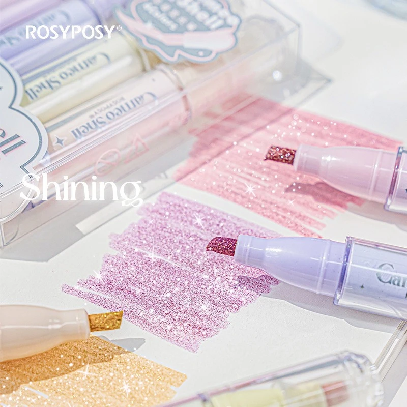 RosyPosy Fritillary Highlighter Clear Color Series Flashing Girl Heart Highlighter Marker Pen Color Pen Hand Account Tool