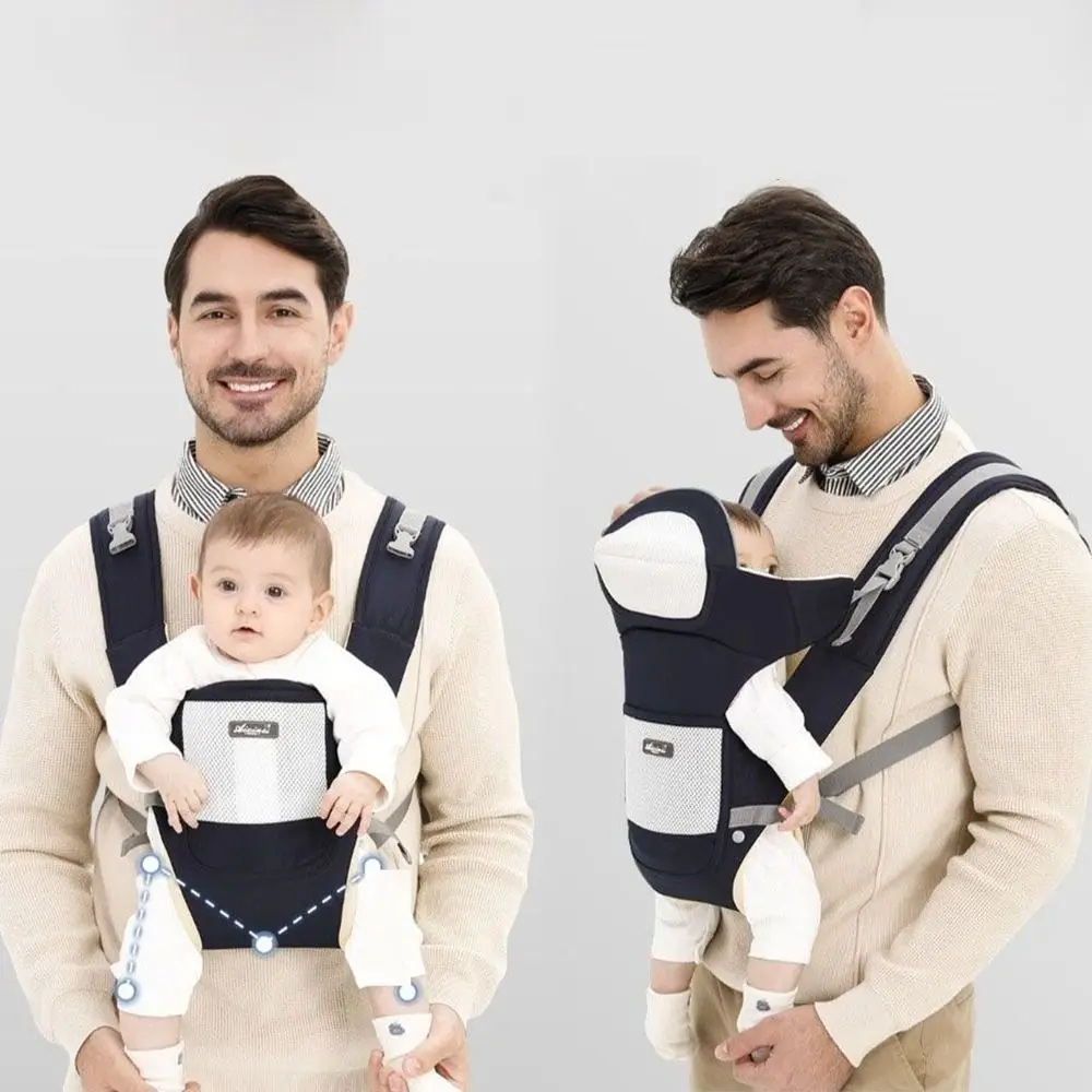 Mochila ergonômica para carregar bebês, suporte para cabeça frontal, banco de cintura infantil ajustável, multiuso, envoltório para bebês, criança