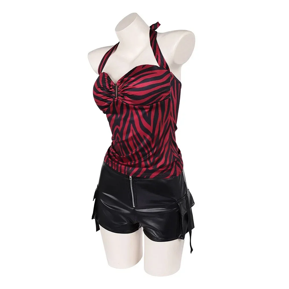 Obsession Nikki Kostüm Cosplay Outfit Zebra Neckholder-Top Kunstleder Cargo-Shorts Punk Streetwear Halloween Karneval Anzüge – Detail 9