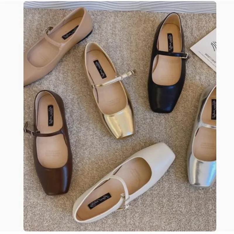 

Женские балетки Мэри Джейн, французская мягкая обувь с квадратным носком, из микрофибры, серебристые, 2024