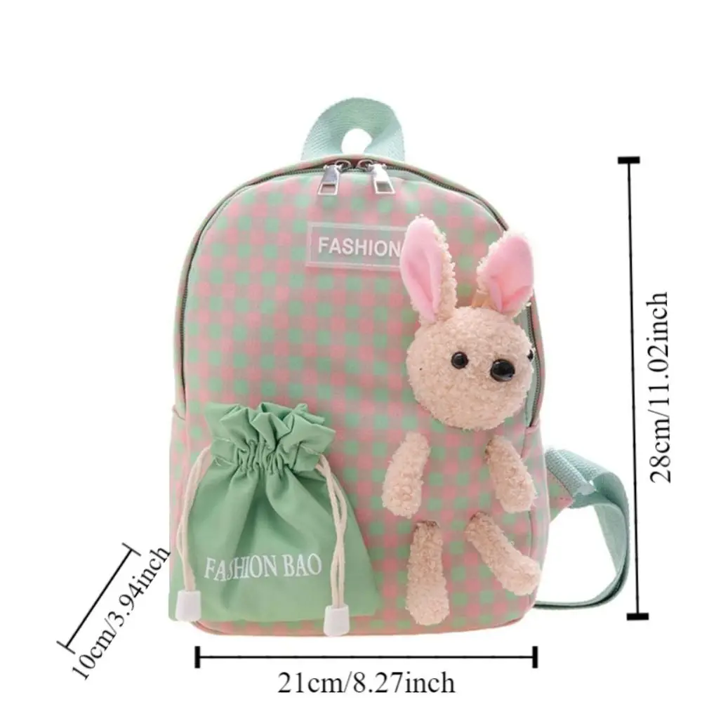 Cartable en nylon pour enfants, sac à dos lapin de dessin animé multicolore mignon, sac à dos de maternelle à carreaux, nouveau