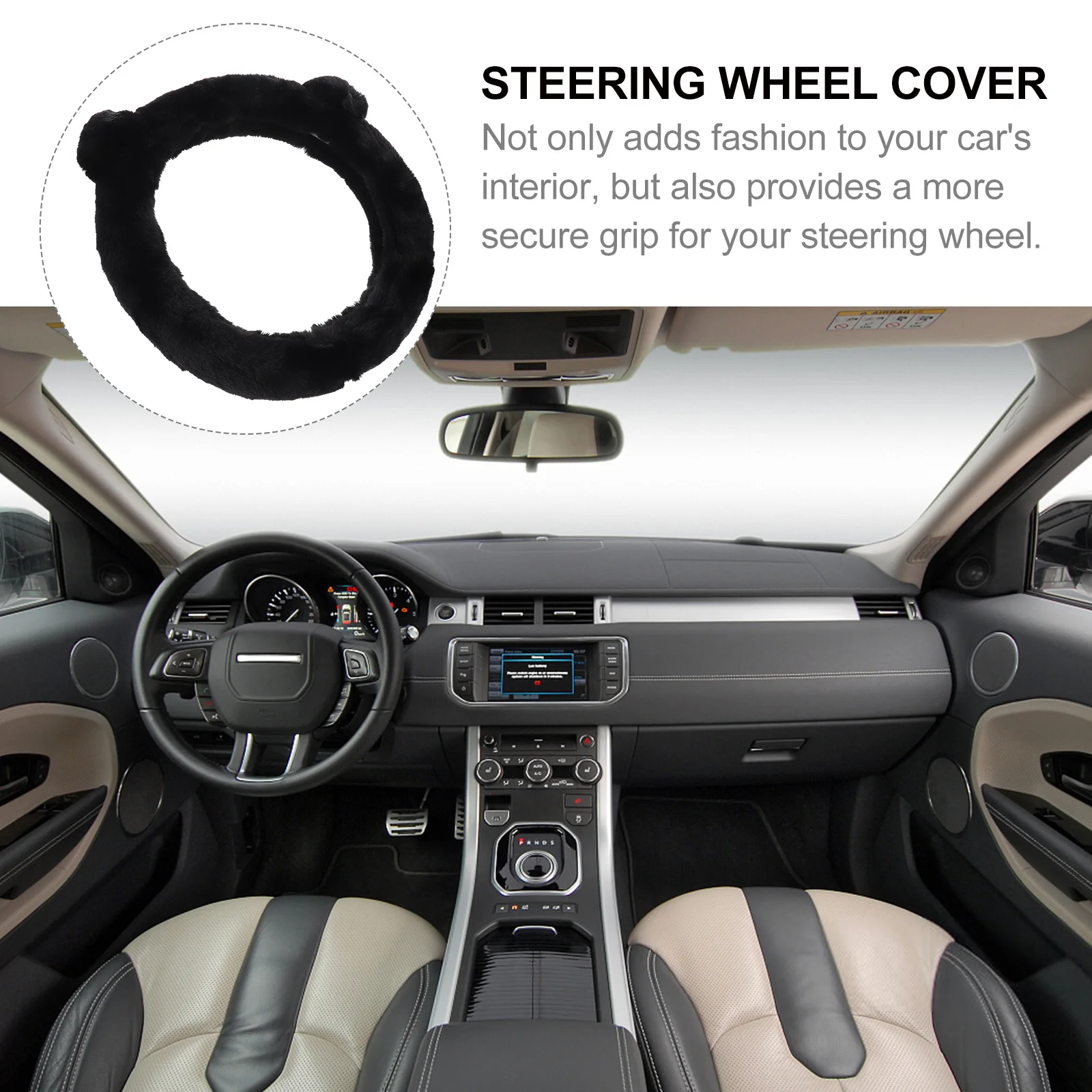 

1pc Winter Warm Steering Wheel Skid Proof Heat Resistant Easy Install Universal Fit Car Interior Accessory For Winter