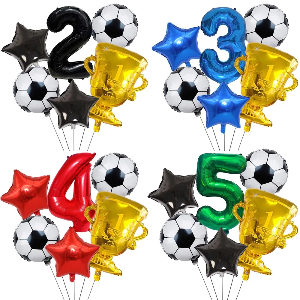 6-teiliges Fußball-Trophäen-Set 32-Zoll Zahlenballons 0-9 Jungen Fußball-Thema Geburtstagsparty Babyparty Fußballverein Dekoration – Detail 1