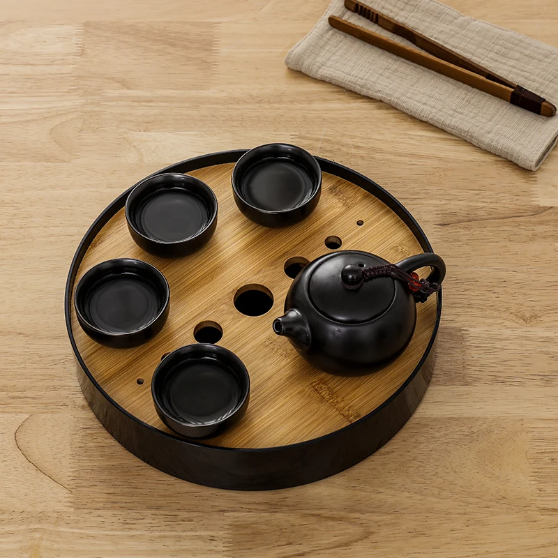 Japanese Style Simple Round Bamboo Drain Tray Tea Tray Household Kung Fu Tea Set Tray Dry Brewing Tea Tray Small Tea Tray