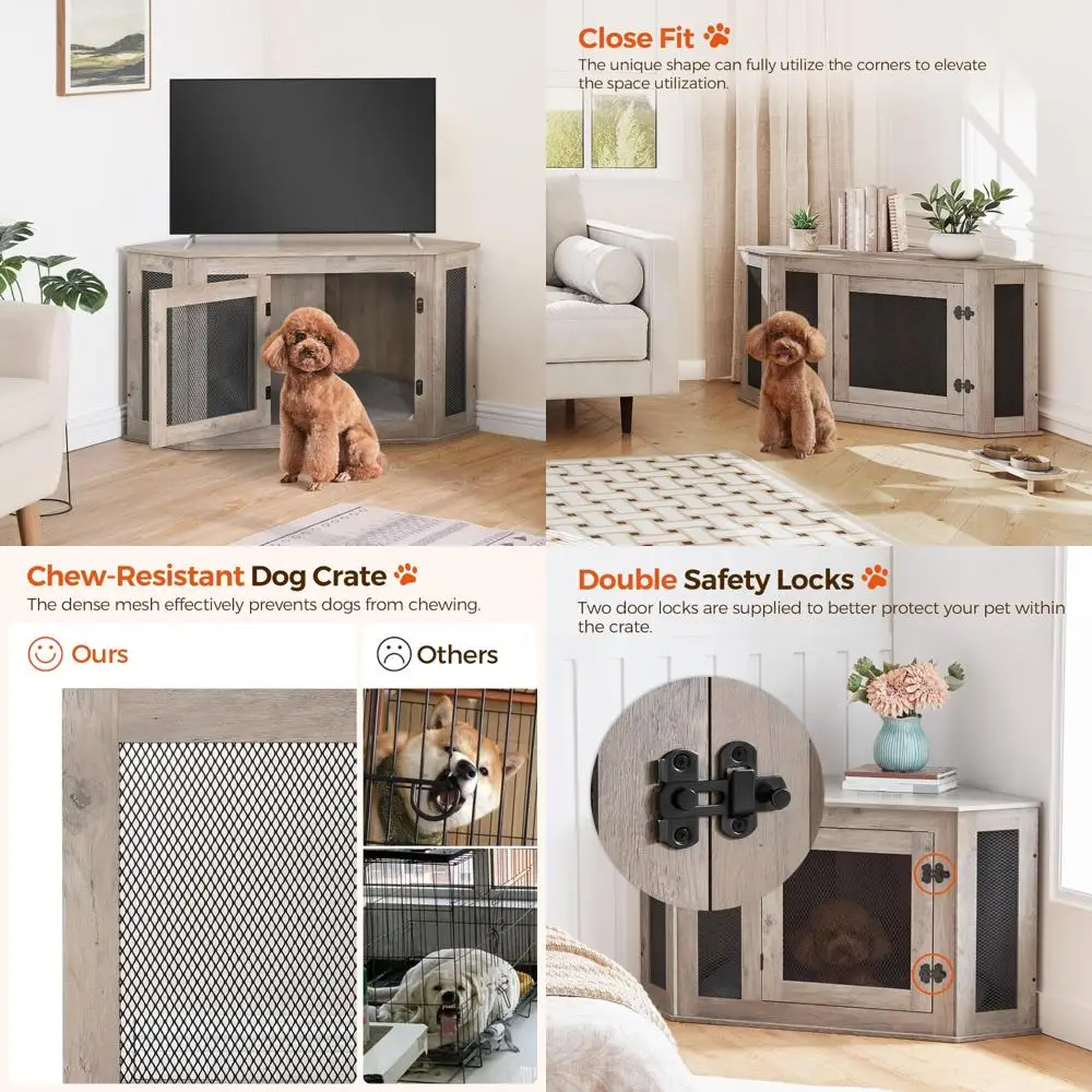 

Wooden Dog Crate Furniture, End Table Style Indoor Kennel, Decorative Pet Enclosure for Small Dogs