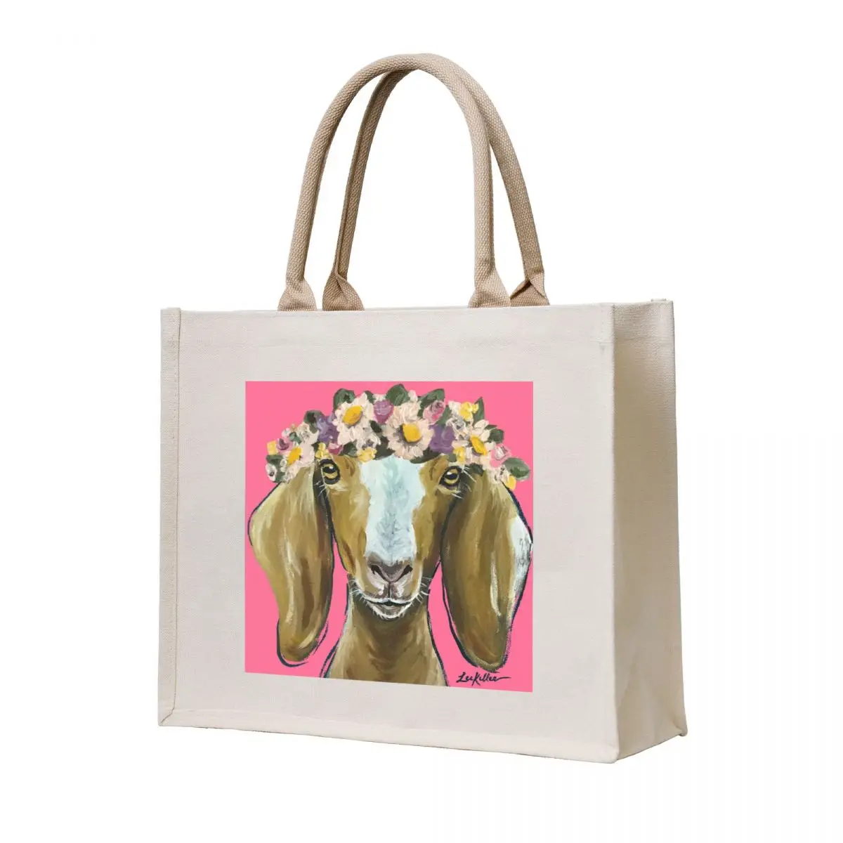 

Cute goat with Flowers Art Tote Bag reusable grocery bags bags woman 2025 Big bag women shopper bags for women