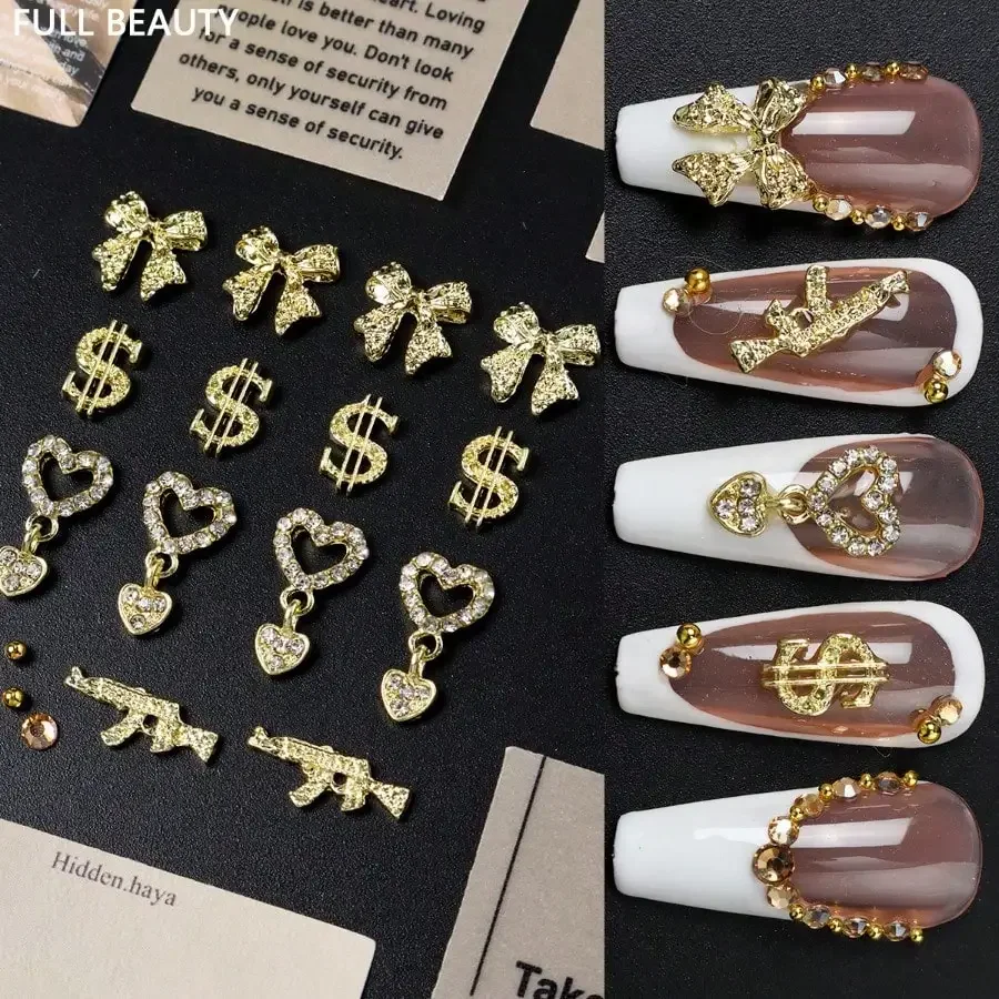 

1Set New 3D Nail Art Alloy Decorations, Bow & Dollar & Heart Charms For Nails