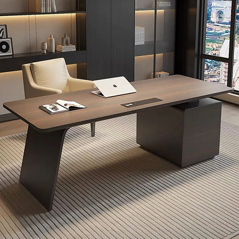 Italian minimalist study table household living room smoky solid wood computer desk minimalist integrated writing desk