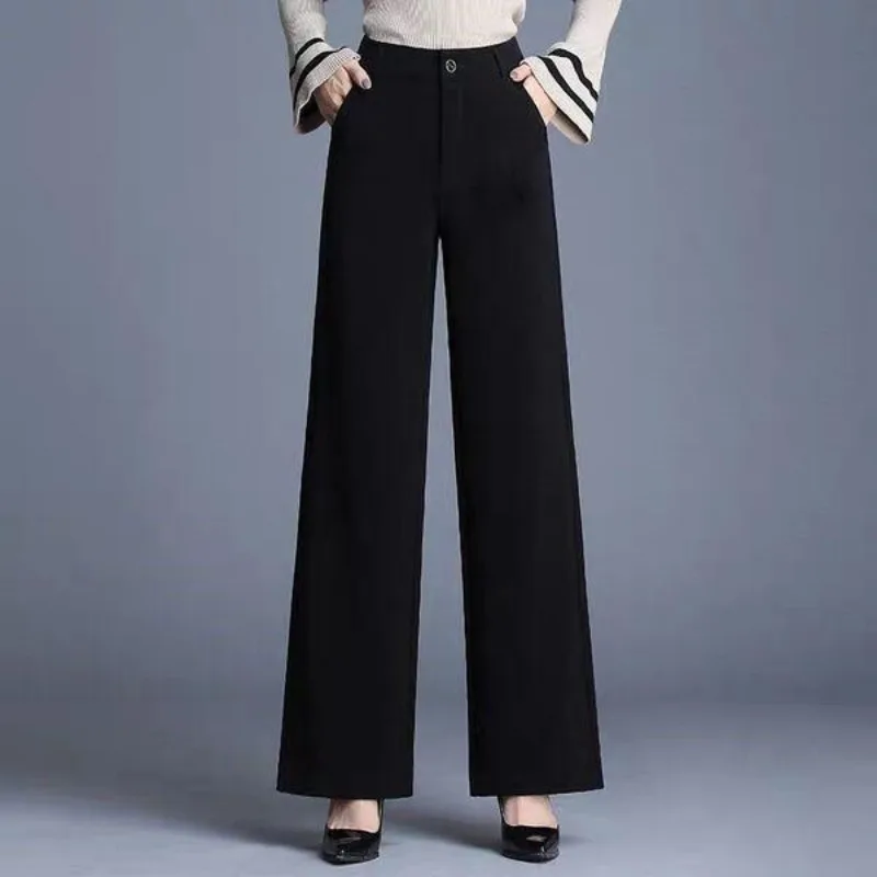 Wide-leg Pants Women Autumn Winter Fashionable High-waisted Versatile Middle-aged Slim Dancing Pants Straight-leg Trousers