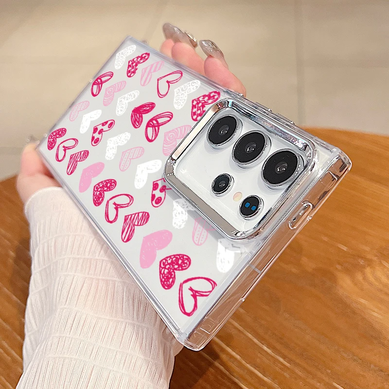 Case For Samsung S24 S23 S22 Ultra Plus A55 A15 A25 A35 A54 A53 A52 A34 A14 5G S21 S20 FE Love Heart Plating Lens Frame Cover