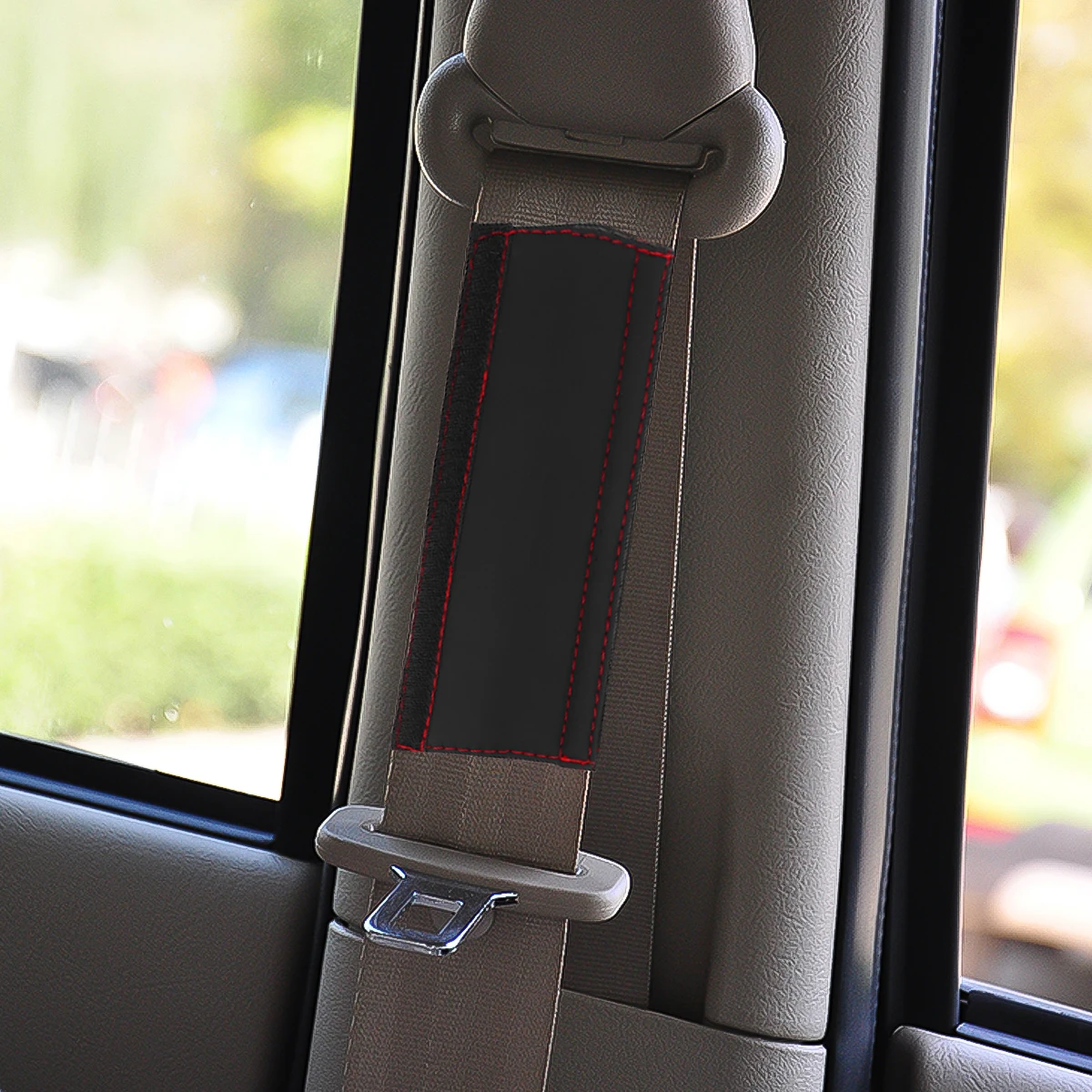 

2pcs Safety Belt Covers Pu Shoulder Protectors Car Cushions Breathable Padded Hook Loop Easy Install Universal Fit For