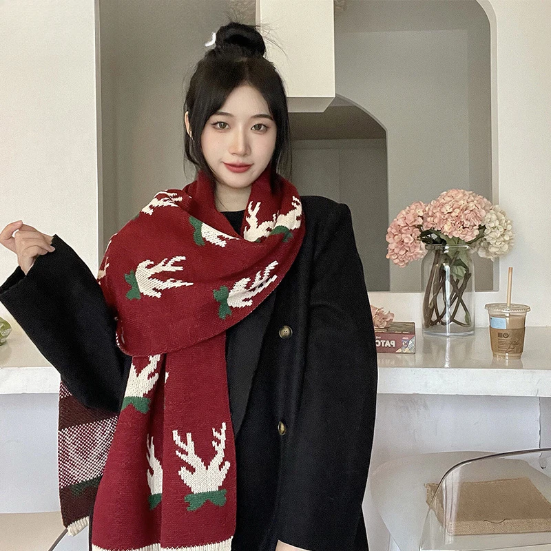 Weihnachten Party Koreanische Mode Mädchen Süße Nette Strickwaren Schal frauen Herbst und Winter Urlaub Geschenke Kawaii Schal Zubehör