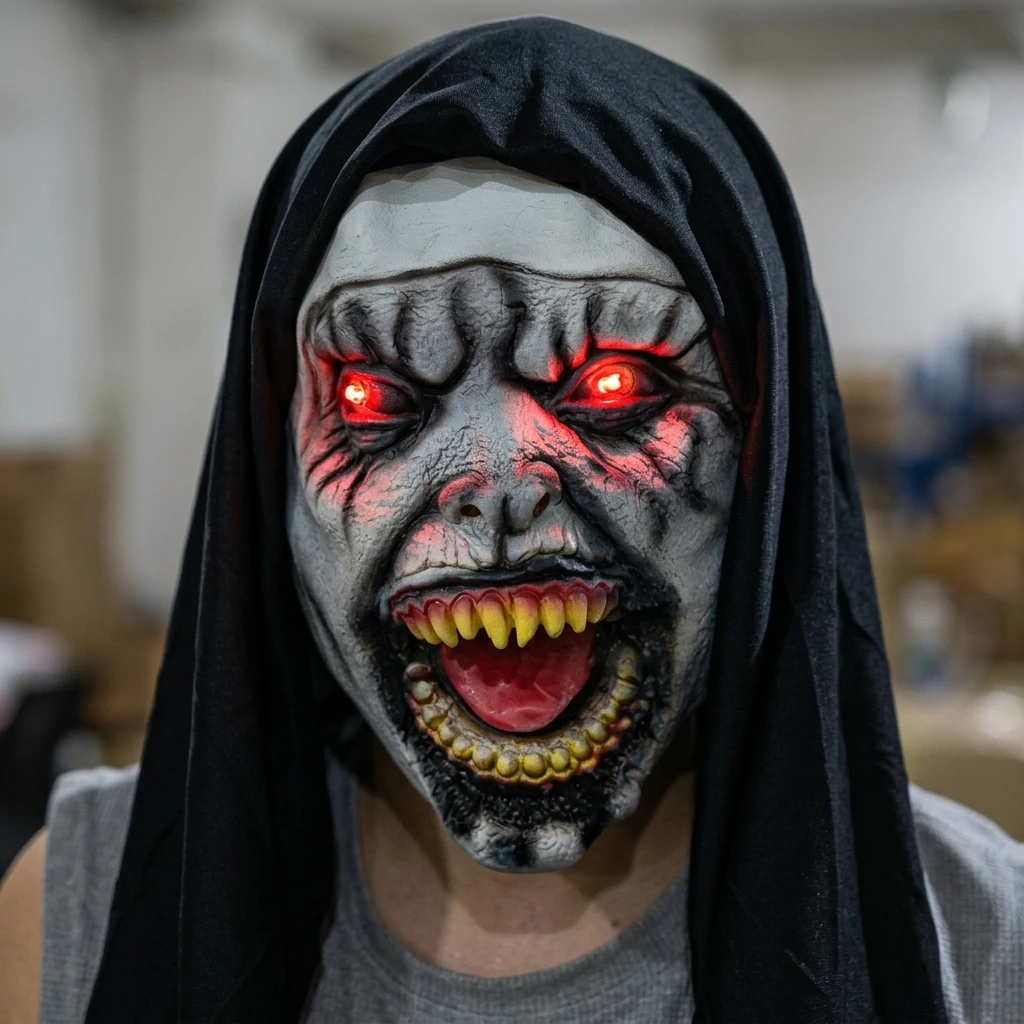 LED Glowing Red Eyes Horror Demon Mask Zombie Latex Full Head Mask Hood Scary Costume Party Cosplay Haunted Scare Prank Props
