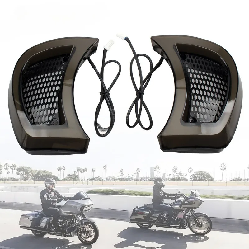 

Black Lens Motorcycle LED Headlight Vent Accents Turn Signal Light Running Light Plastic For Harley Road gliding 2015-2024