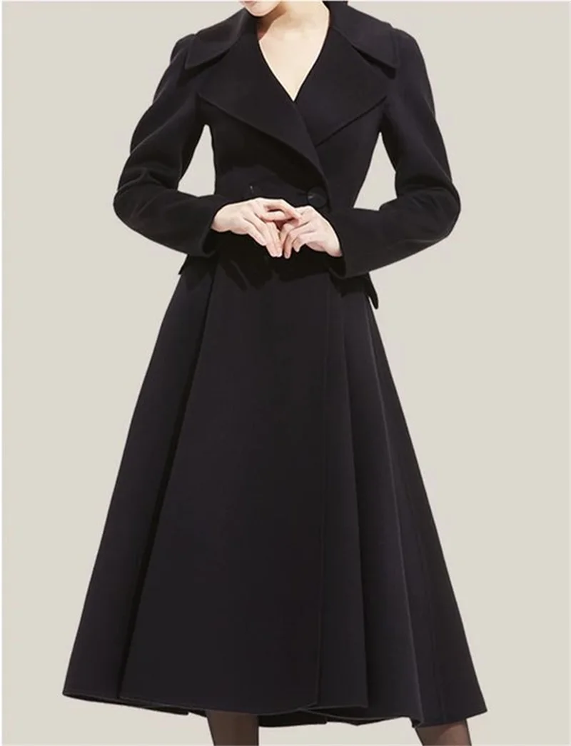 Designer Black Cashmere Women Overcoat Woolen Ankle Length Long Jacket Custom Size Formal Trench Coat Women Suit Blazer Costume