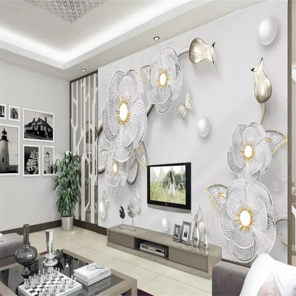 Custom Modern Briief TV backdrop Diamond Flower wallpaper wall paper fresh mural hotel home bedroom wallpapers for living room