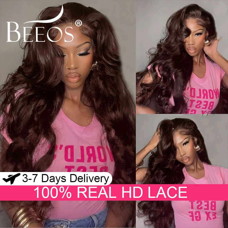 

34 inch Chocolate Brown Wigs 13x6 HD Lace Frontal Human Hair Wigs 250% Body Wave Wigs Melt Skin HD Lace Wigs Remy Hair For Women