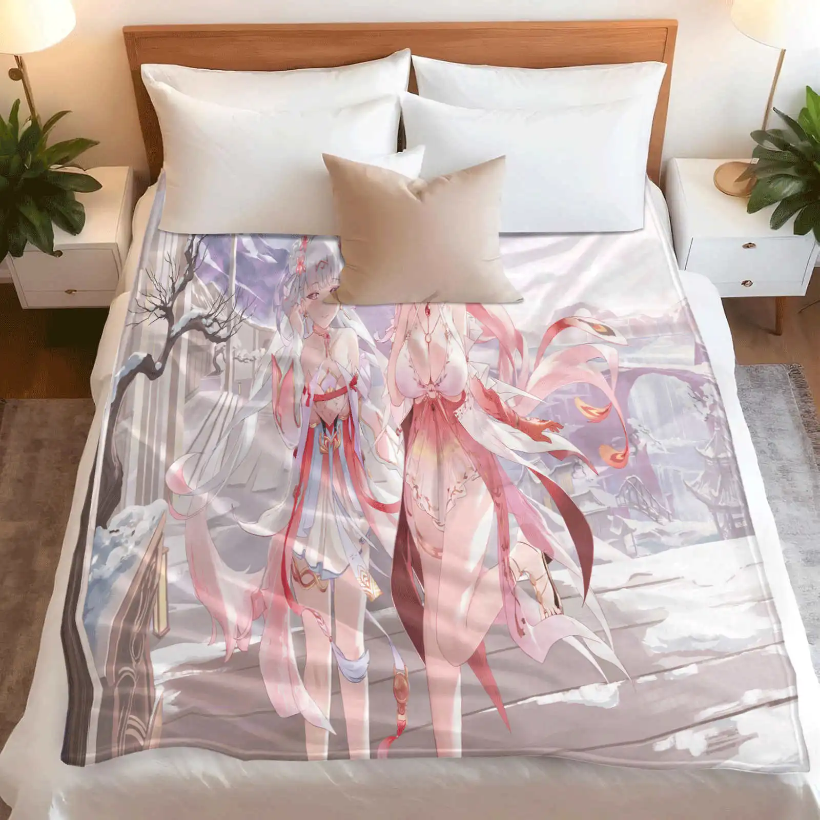 Genshin Impact Yae Miko Soft Flannel Sofa Adult Blanket Portable Office Lunch Break Blanket 2