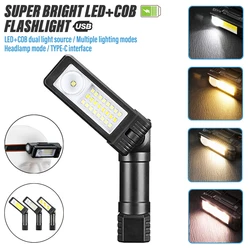 Super Bright LED COB Flashlight Rechargeable Headlamp Portable Work Light Outdoor Camping Light with LED