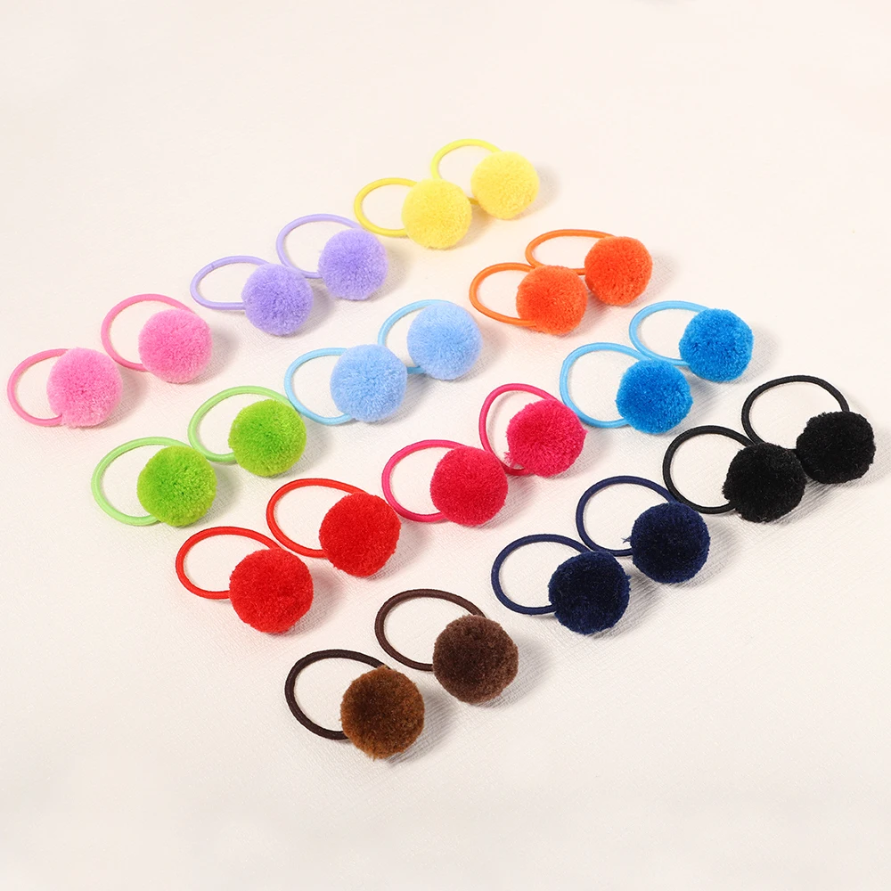 12Pcs/Set Cute Animal Hair Ball Ring Female Baby Rubber Band Elastic Bands Korean Headwear Children Accessories Ornaments