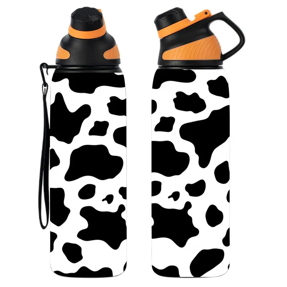 

1000ml stainless steel double-layer water bottle Black And White Cow Print Pattern vacuum insulated bottle