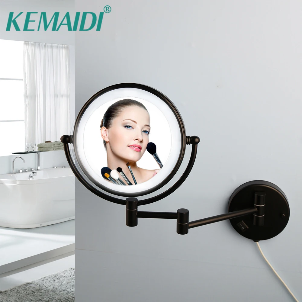 KEMAIDI Wall Mounted Makeup Mirror Double Sided with 1X/3X Magnification Magnifying Vanity Mirror with Light 360° Swivel Mirror