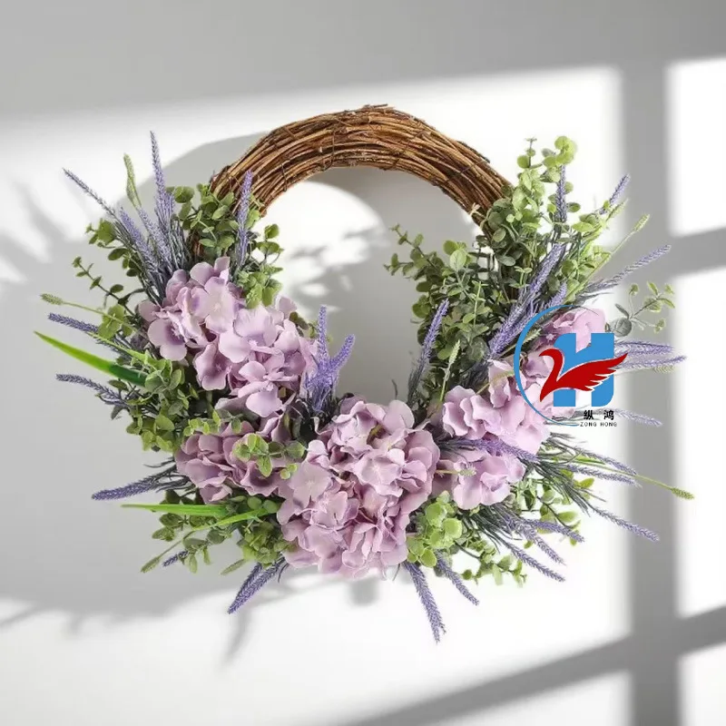 DSA Spring Pastoral Wreath Door Hanging Spring Summer Wreath Hanging Purple Hydrangea Wreath